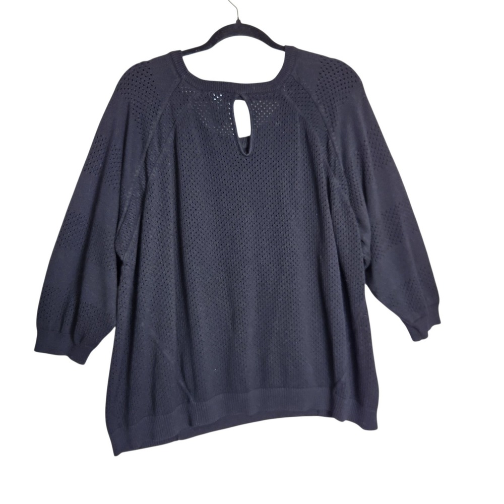 Lane Bryant Black Pointelle Knit Raglan 3/4 Sleeve Keyhole Sweater 22/24